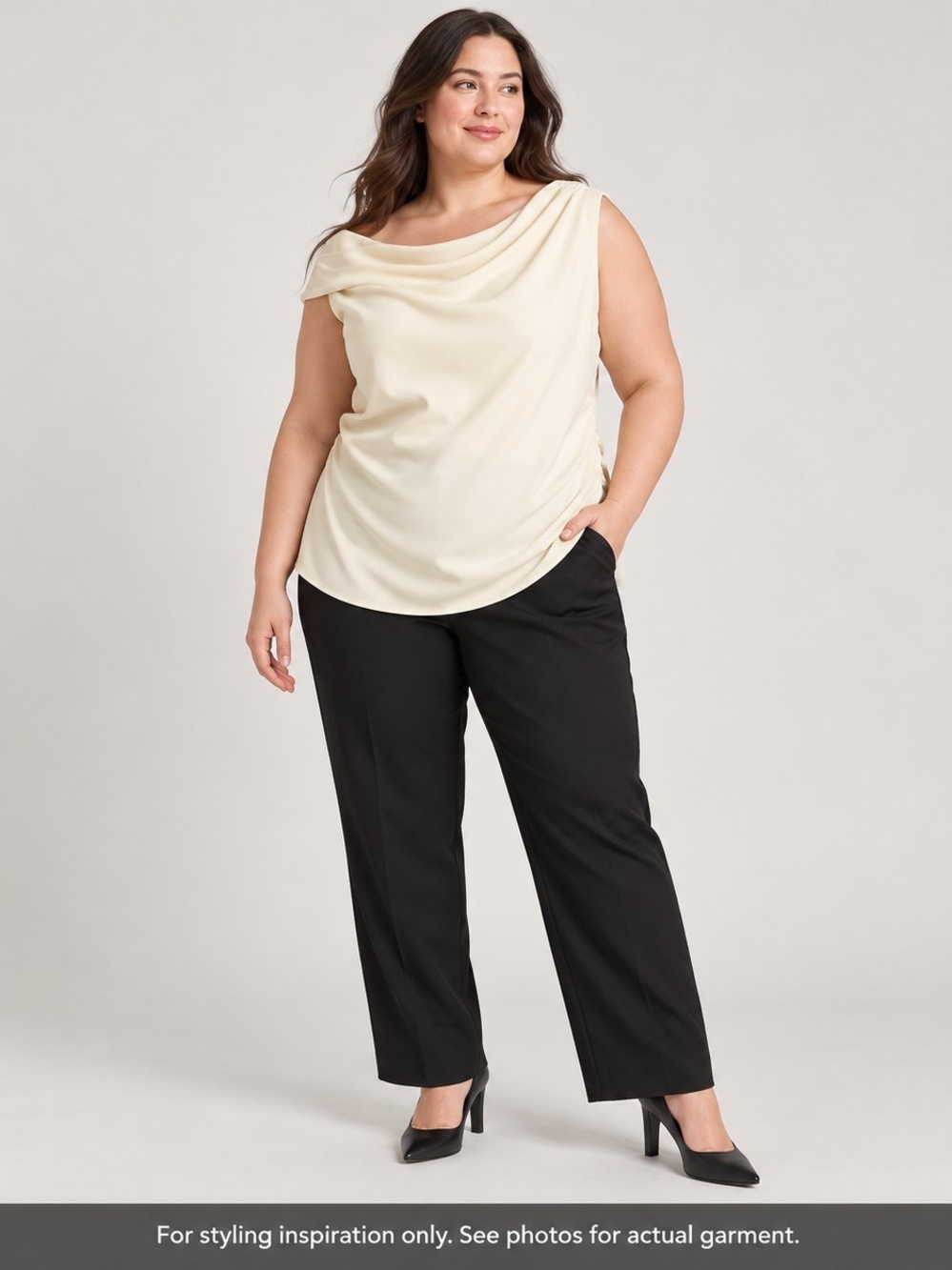 a new day Cream Drape-Neck Top with Black Straight-Leg Pants